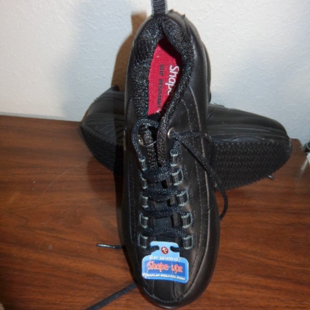 New Skechers Black Leather Shape Ups Shapeup Lace Up Shoes 8.5 NWOB - Picture 1 of 11